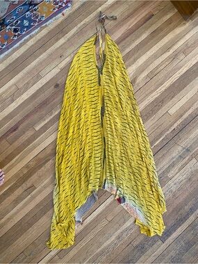 Sunchild Silk Yellow Dress with Black Brushstroke Print